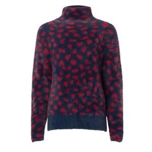 Thakoon Collective Fuzzy Sweater Pull On Mock Neck Red Blue Size Small